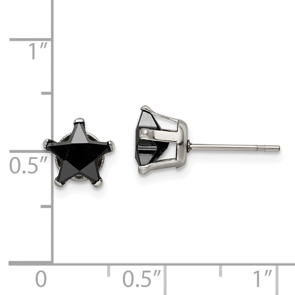 Stainless Steel Polished 7mm Black Star CZ Stud Post Earrings