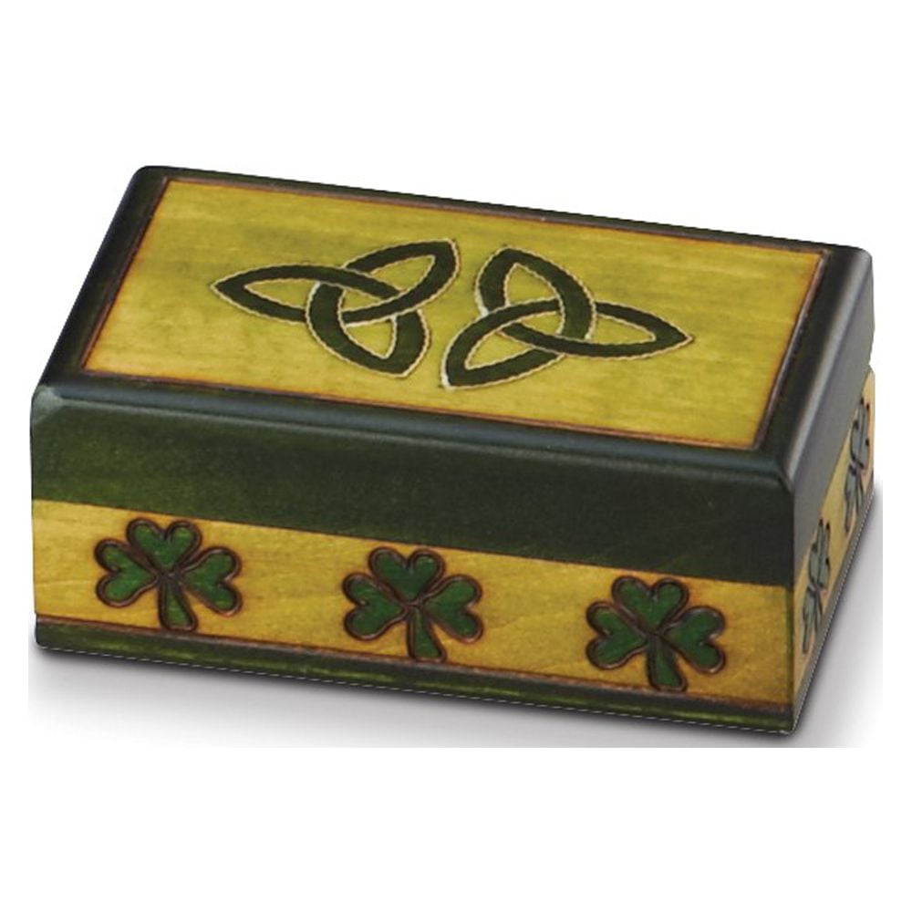 Handcrafted Carved Wood Celtic Knots and Shamrocks Box QGM16131