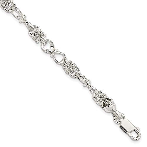 Sterling Silver Polished and Textured Fancy Bracelet 7.5 inches