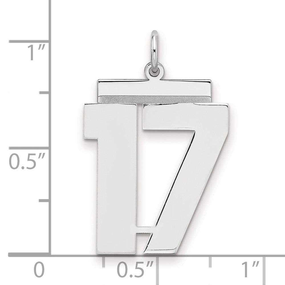 Sterling Silver/Rhodium-plated Polished Number 17 Charm