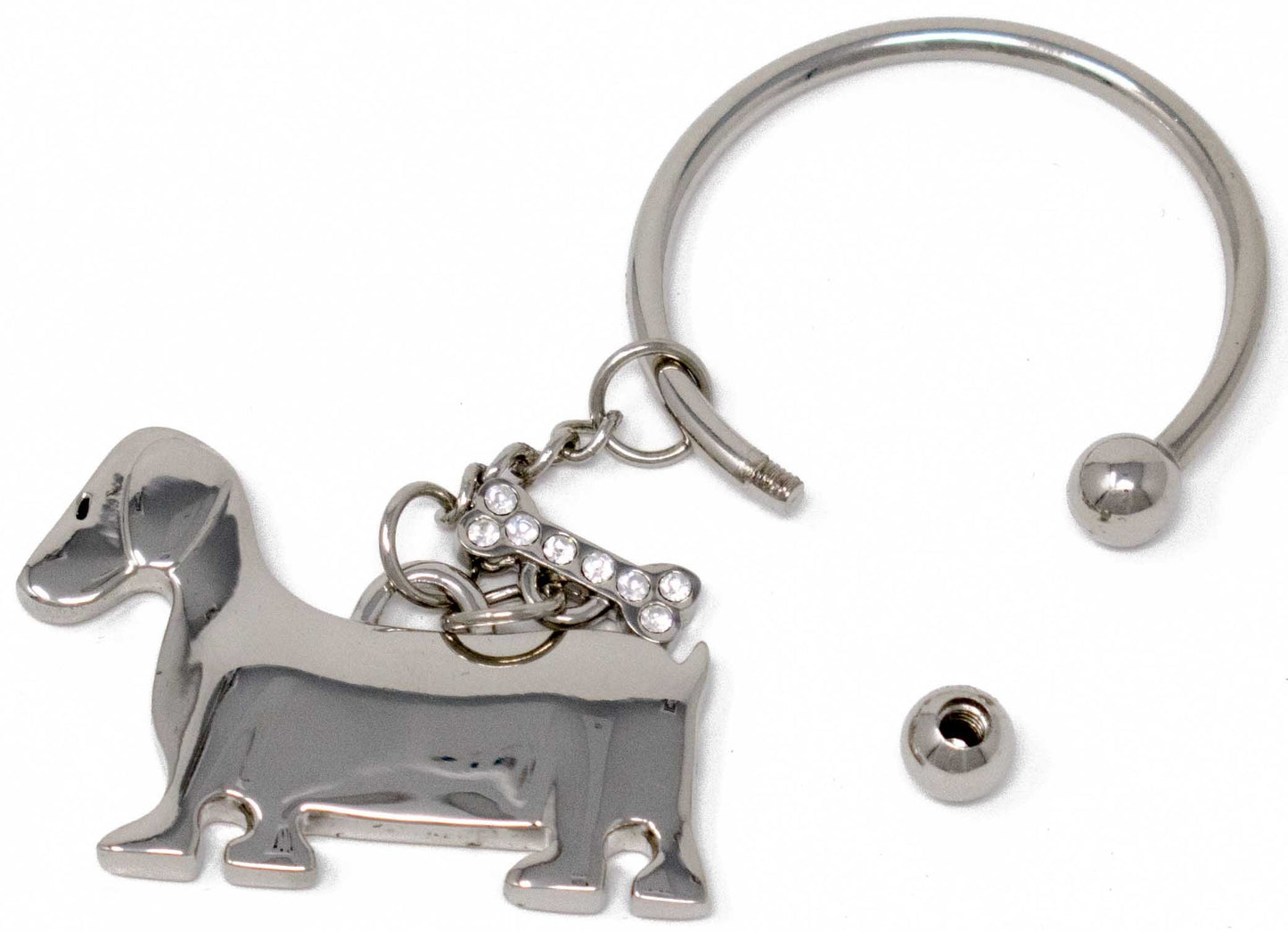 Silver-tone Dog with Crystal Bone Key Ring QGM20738