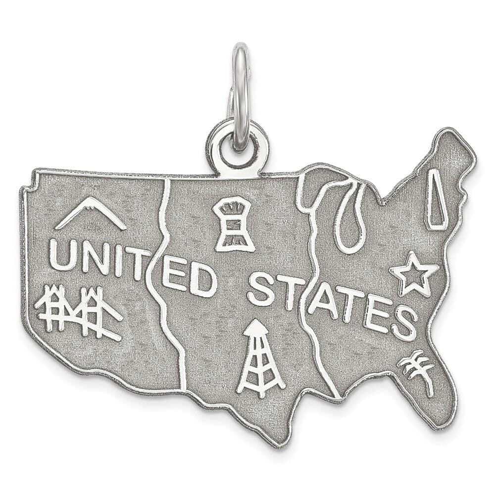 Sterling Silver Rhodium-plated United States Polished Charm