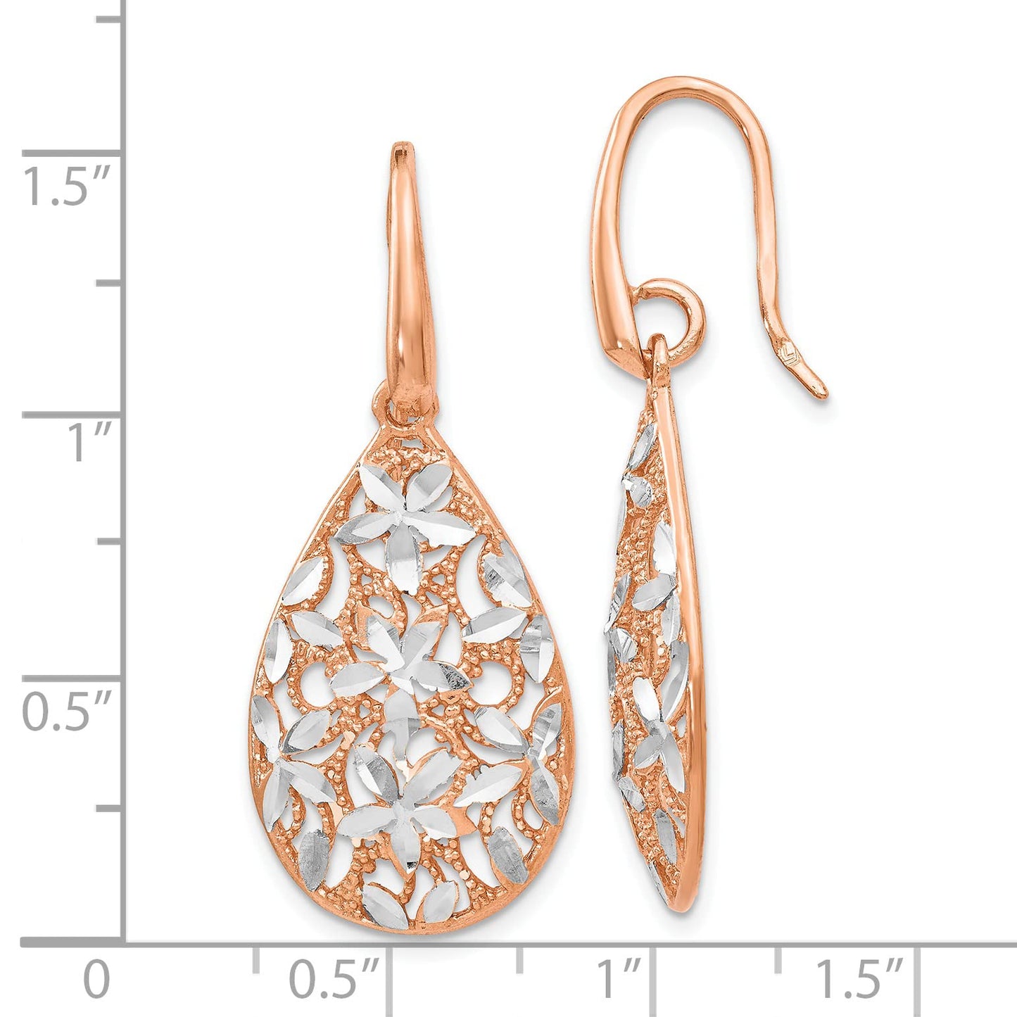 Sterling Silver Rose Gold-toned Polished Textured Earrings