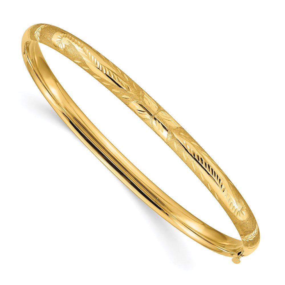14k 3/16 Florentine Engraved Hinged Bangle Bracelet 7.75 inches