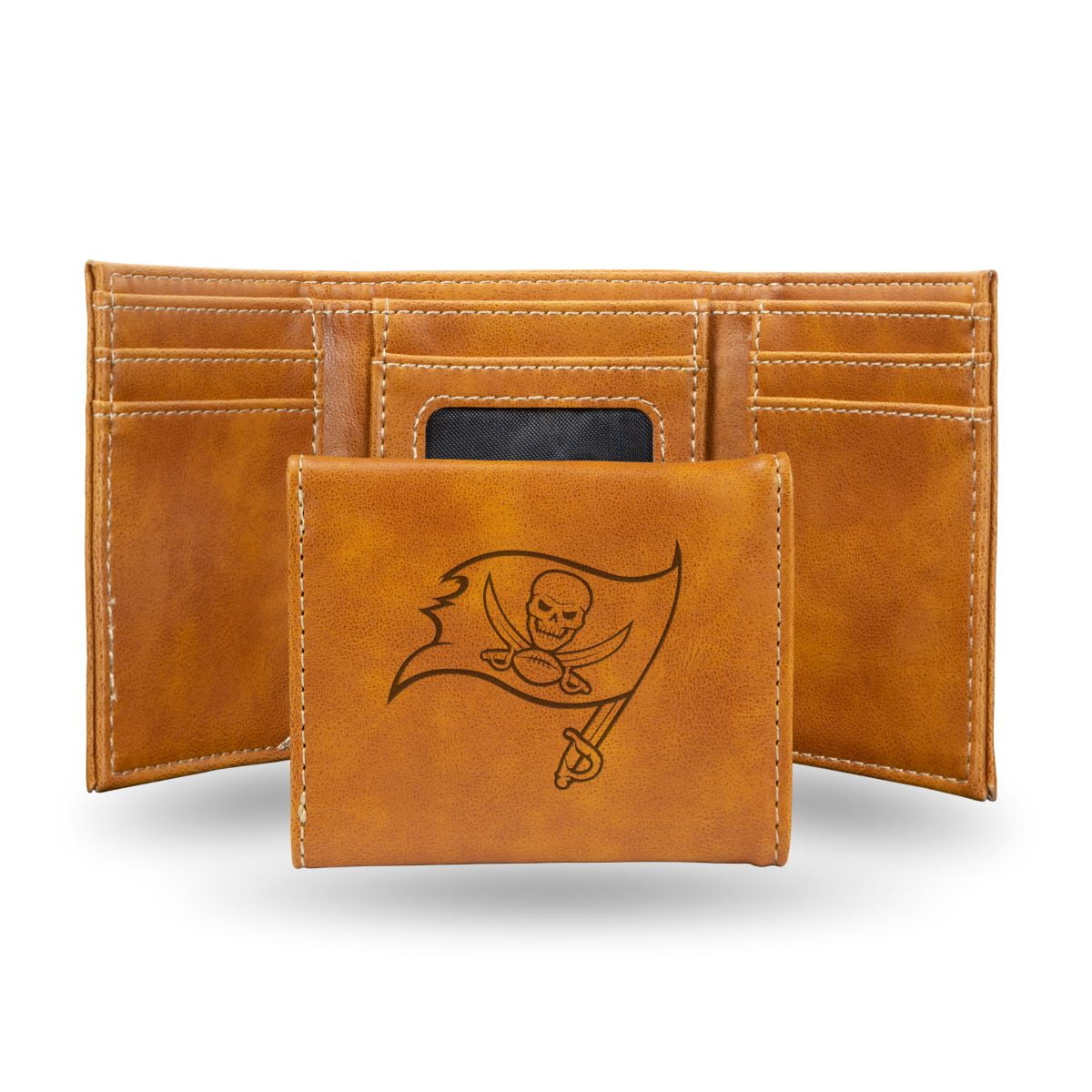 NFL Tampa Bay Buccaneers Brown Faux Leather Trifold Wallet with 4 Card Slots and ID Window QGC7803