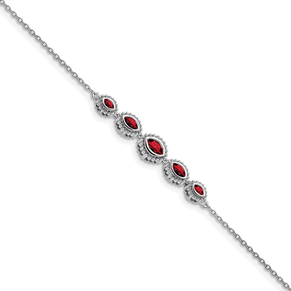 14k White Gold Marquise Garnet Bracelet 7 inches