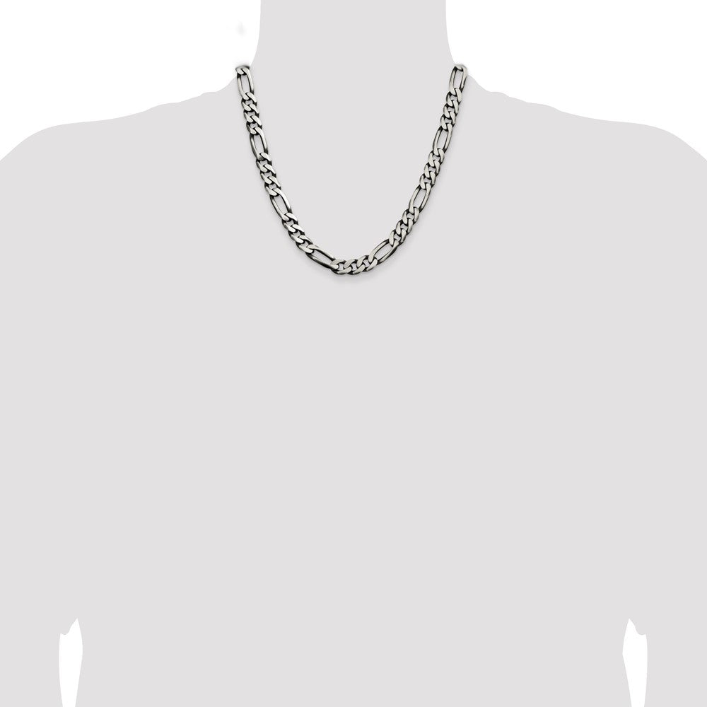 Sterling Silver Antiqued 9mm Figaro Chain 20 Inches