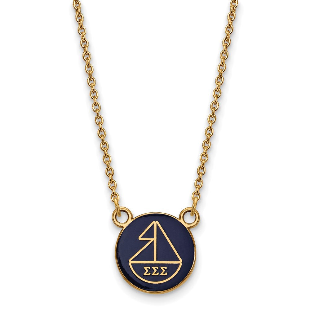 Sterling Silver Gold-plated LogoArt Sigma Sigma Sigma Sorority Symbol Small Color Enamel Pendant 18 inch Necklace