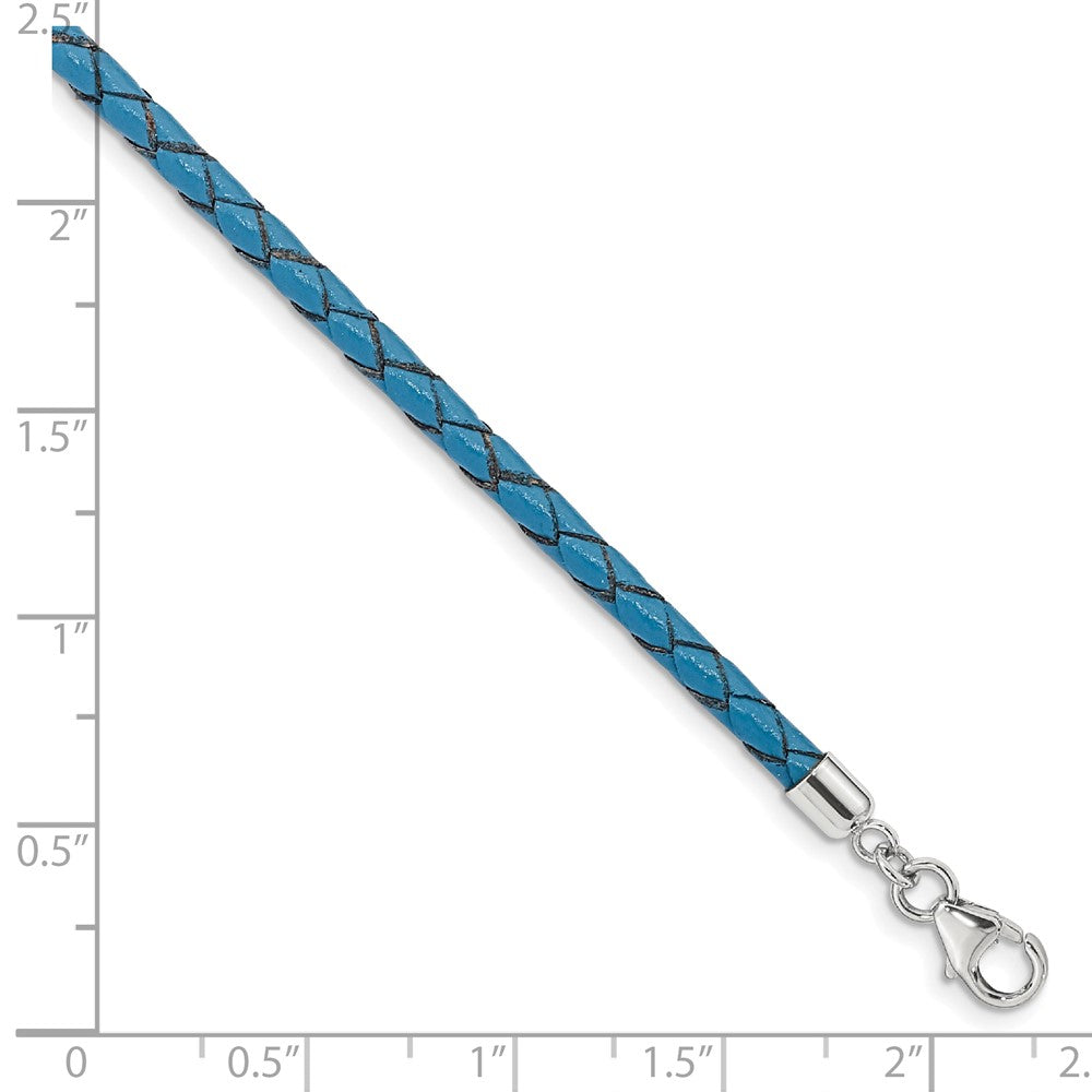 Sterling Silver Reflections Blue Leather Rhodium-plated 14 inch with a 2 inch extention Choker/Wrap Bracelet 14 inches
