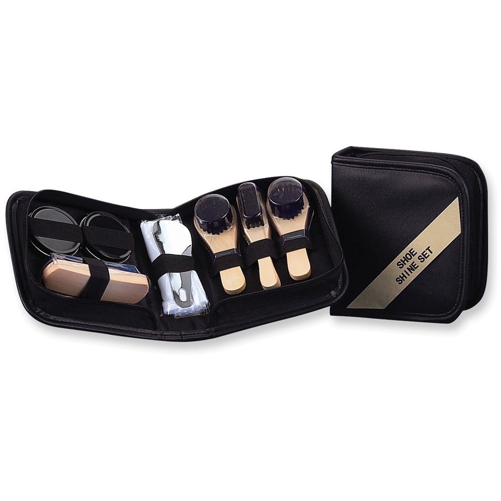 7-Piece Shoe Shine Set Black Zippered Case QGM2817