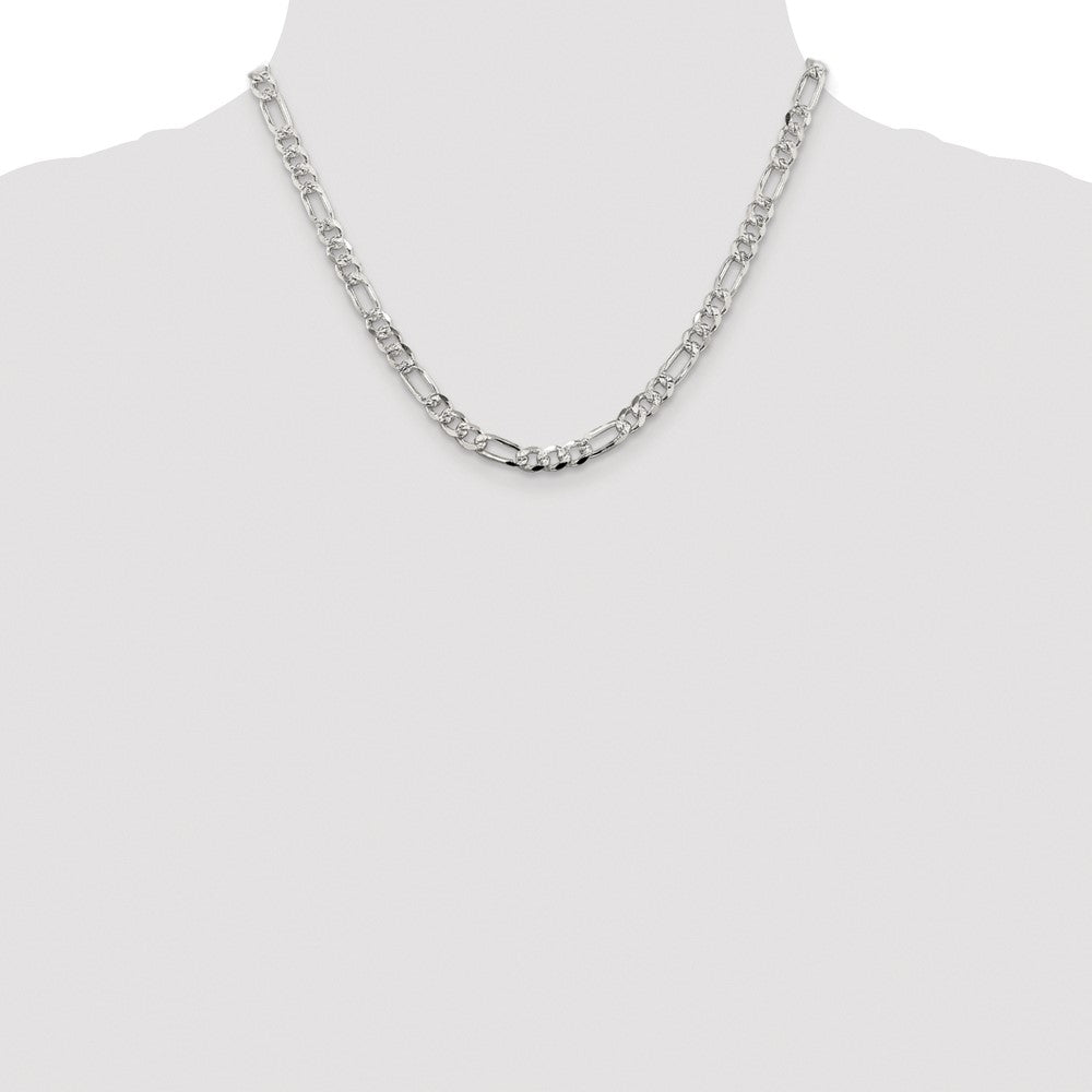 Sterling Silver Rhodium-plated 5.5mm Pav‚ Flat Figaro Chain
