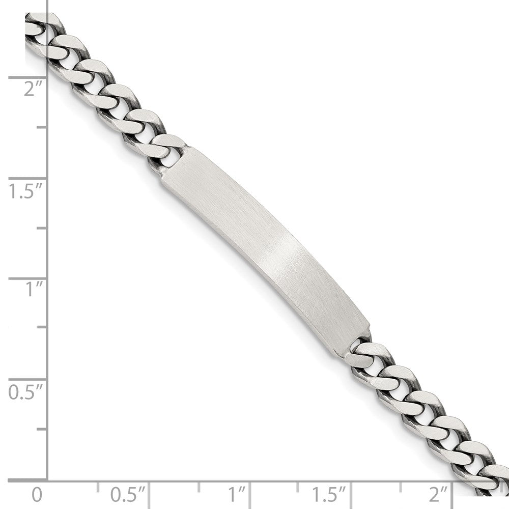Sterling Silver 7inch Engraveable Antiqued Curb Link ID Bracelet 7 inches