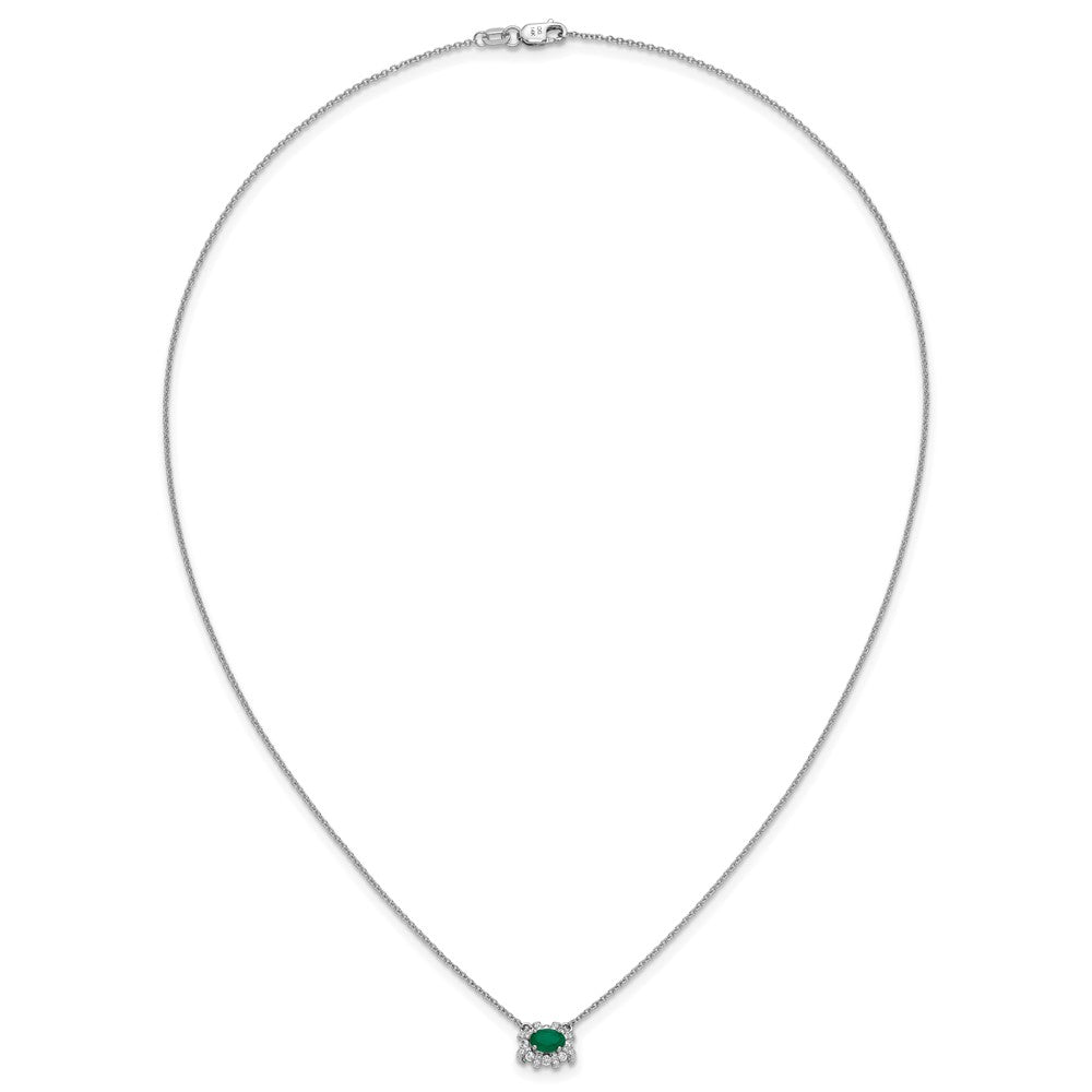 14k White Gold Diamond and Oval Emerald 18 inch Necklace