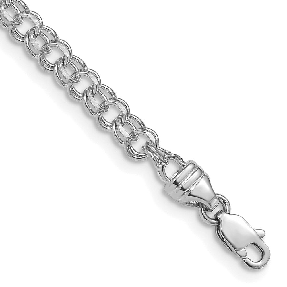 14k White Gold 7in 3.75mm Solid Double Link Charm Bracelet 7 inches