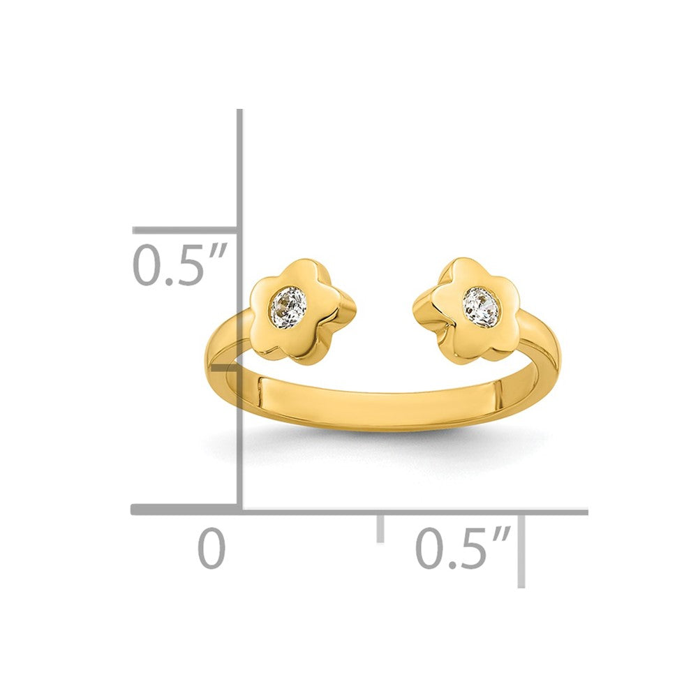 10k Polished CZ Flowers Toe Ring