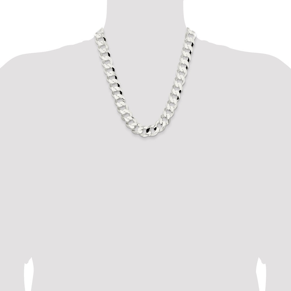 Sterling Silver 15.75mm Concave Beveled Curb Chain 22 Inches