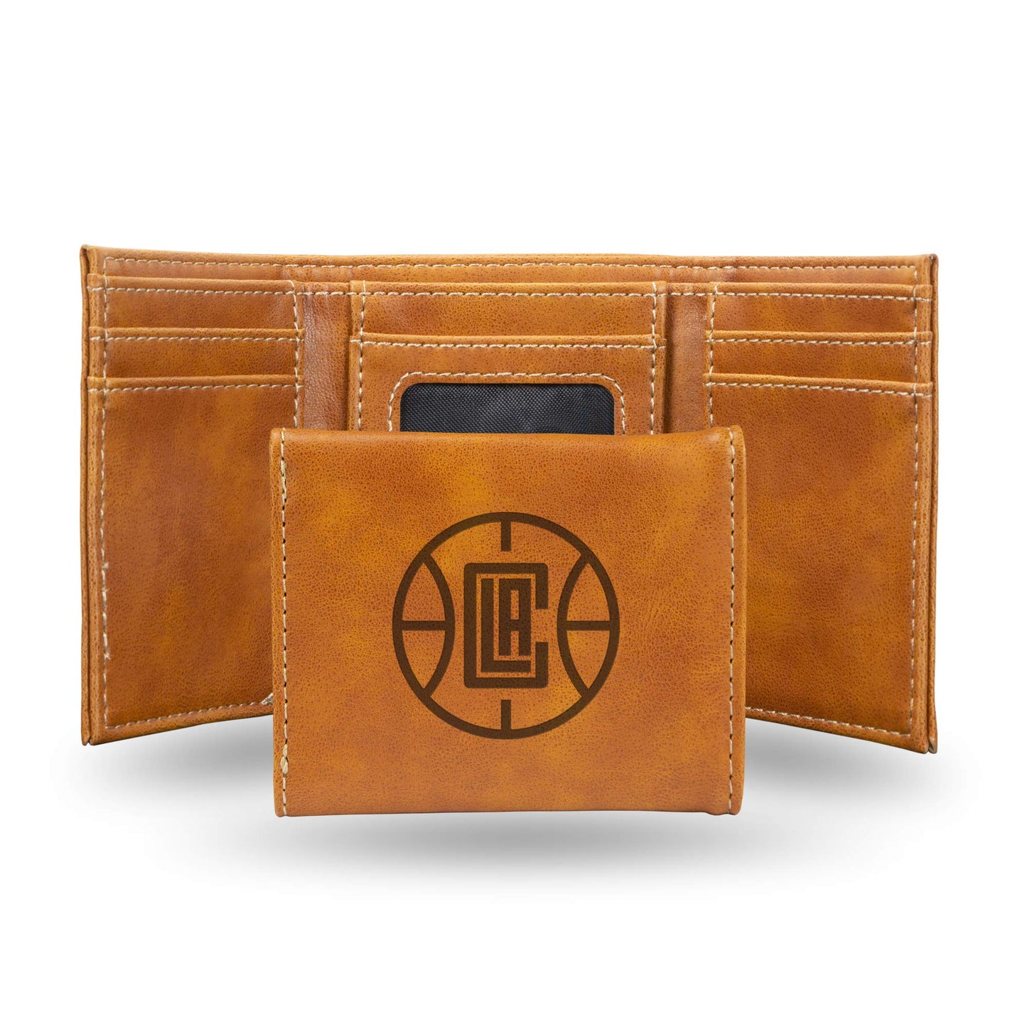 Basketball Rico Industries Los Angeles Clippers Brown Laser Engraved Trifold Laser Engraved Tri-Fold Wallet - Men's Accessory