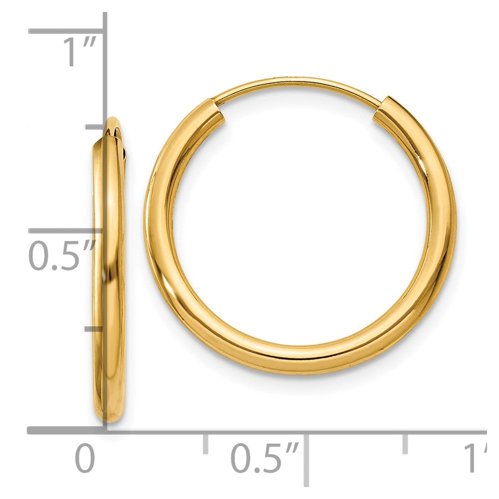 10k Polished Round Endless 2mm Hoop Earrings