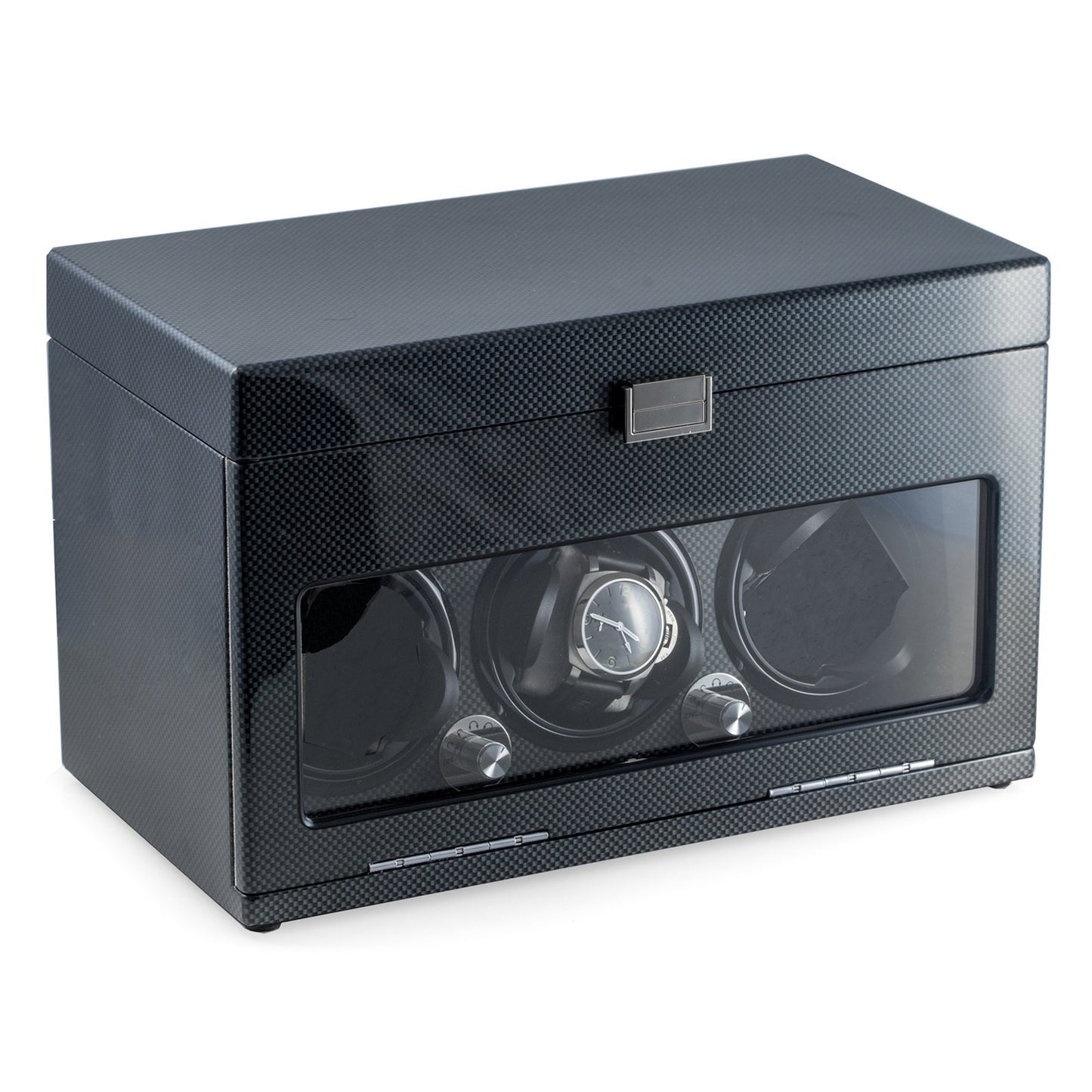 Bey-Berk 3-Watch Winder 12-Watch Storage | Carbon Fiber Steel Gray | BB681STL