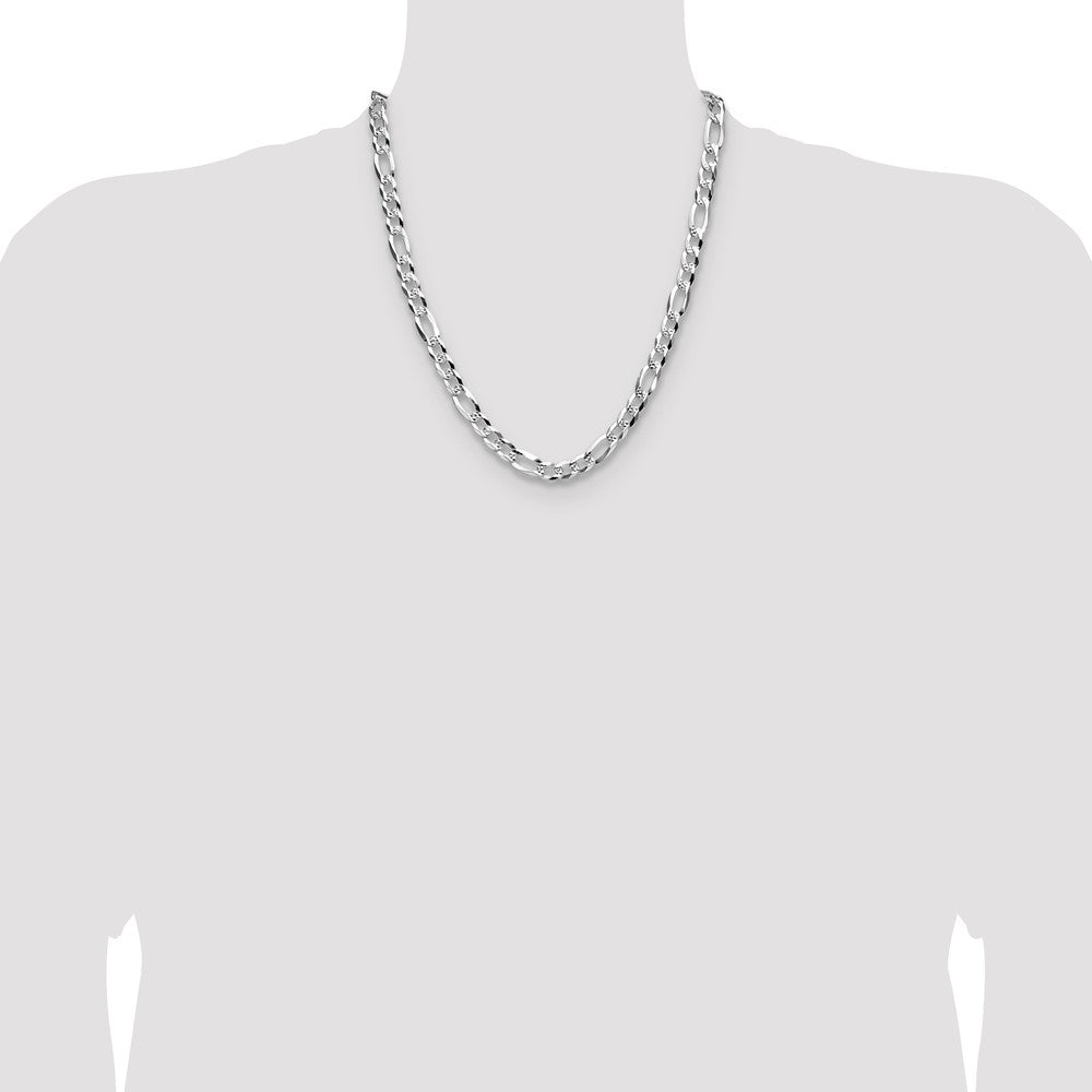 Sterling Silver 8.0mm Flat D/C Pave Figaro Chain