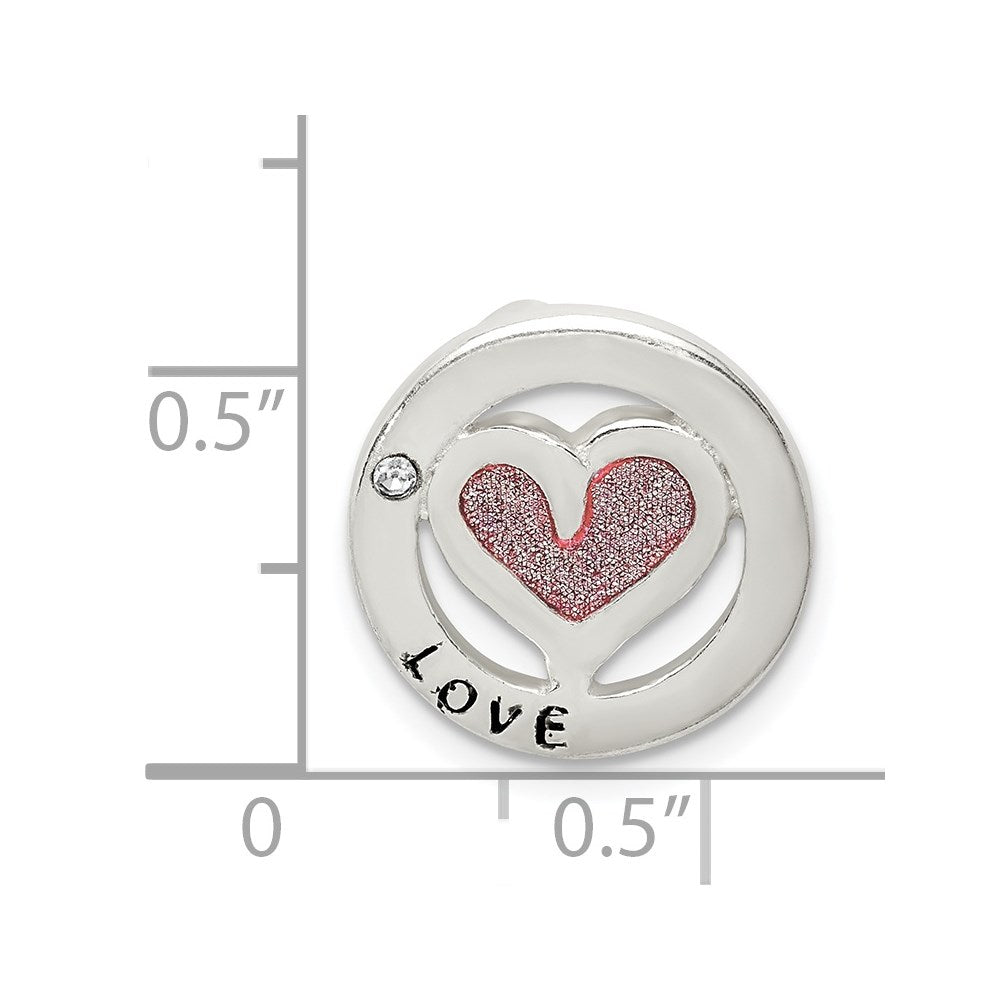Sterling Silver Glitter Infused & CZ Heart Chain Slide