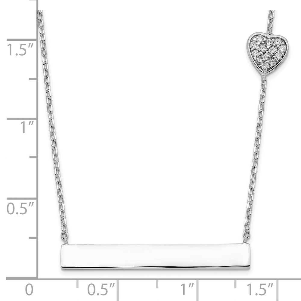 Sterling Silver Rhodium-plated CZ Heart w/2in ext. Bar Necklace 16 Inches