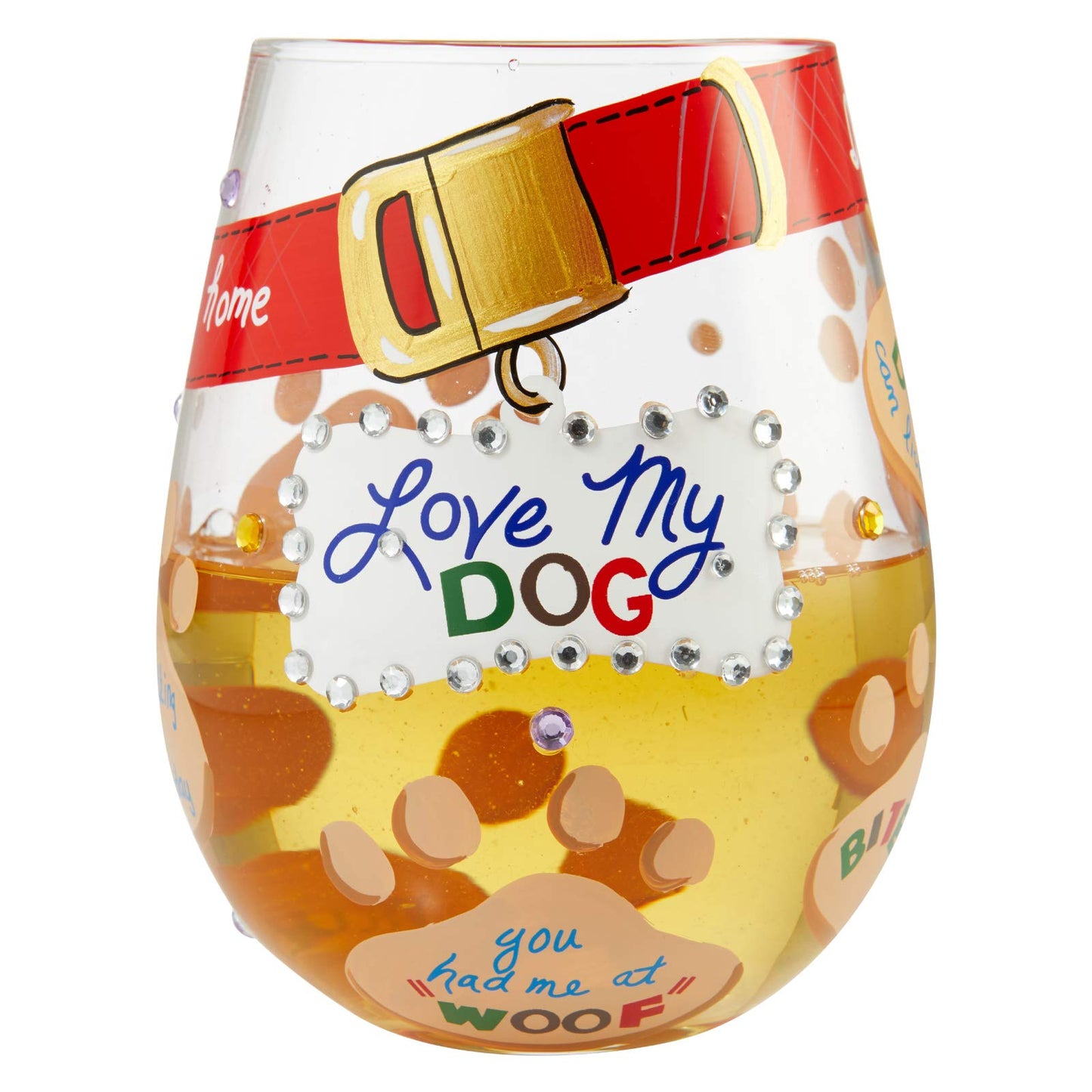 Enesco 6006301 Designs by Lolita Love My Dog Hand-Painted Artisan Stemless Wine Glass, 20 Ounce