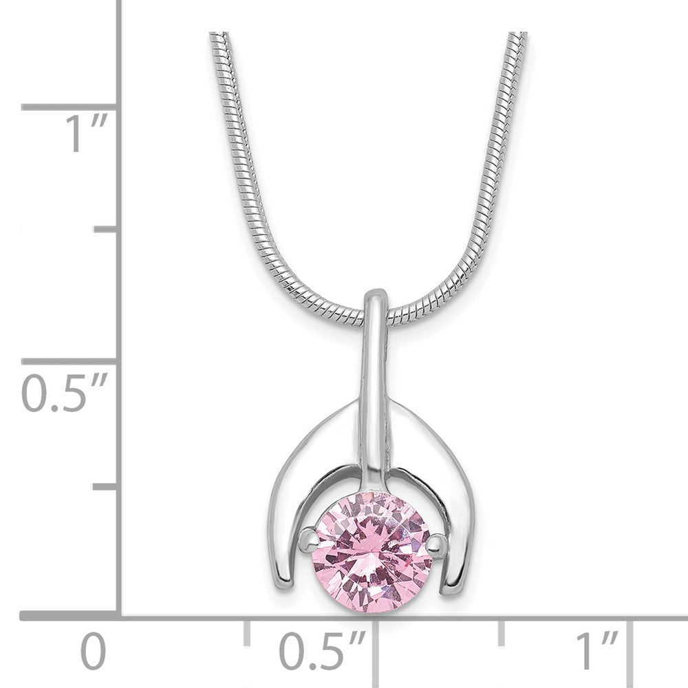 Sterling Silver Pink CZ Pendant w/Chain
