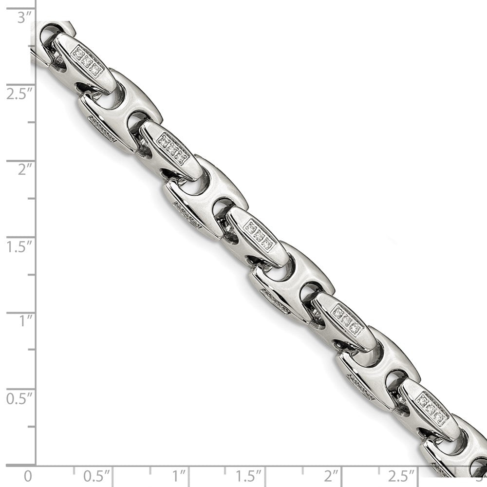 Stainless Steel Polished with CZ 9in Bracelet 9 inches
