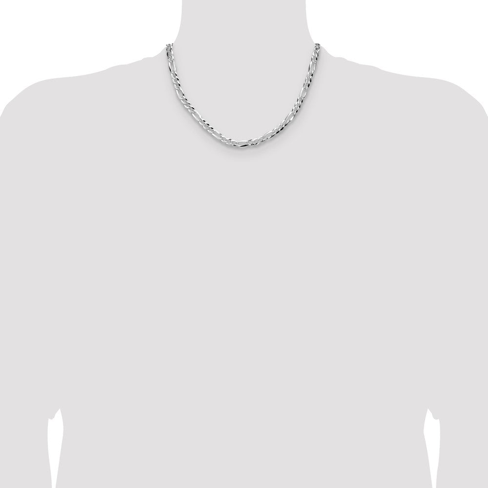 Sterling Silver 6.1mm Flat D/C Pave Figaro Chain