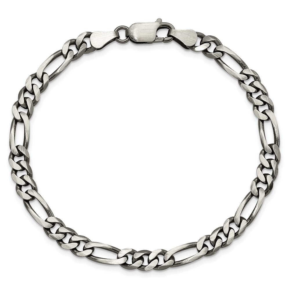 Sterling Silver Antiqued 5.5mm Figaro Chain 9 inches