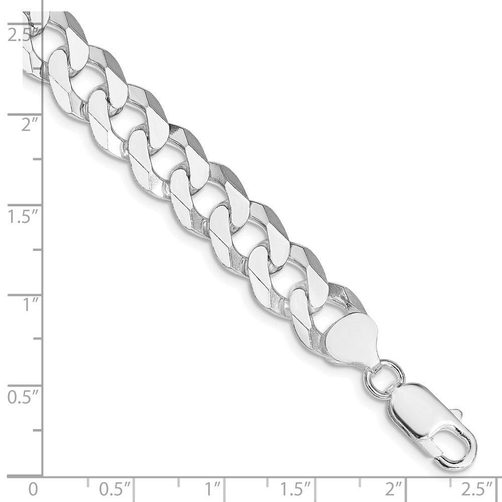 Sterling Silver Rhodium-plated 10.6mm Beveled Curb Chain 9 inches