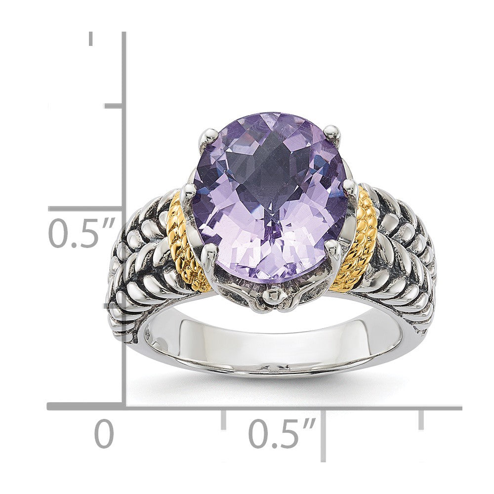 Sterling Silver w/14k Accent Antiqued Pink Quartz Ring