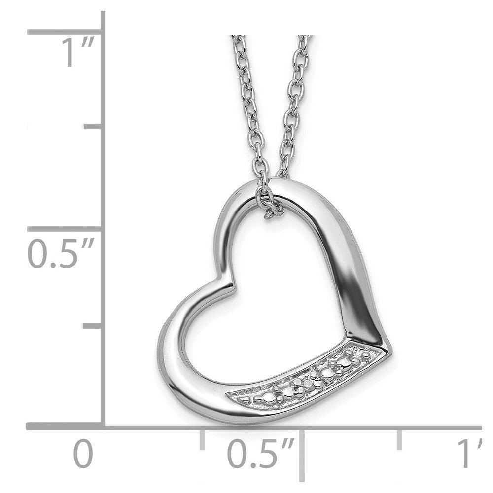 Sterling Silver Rhodium-plated Heart with Diamond Necklace 18 Inches