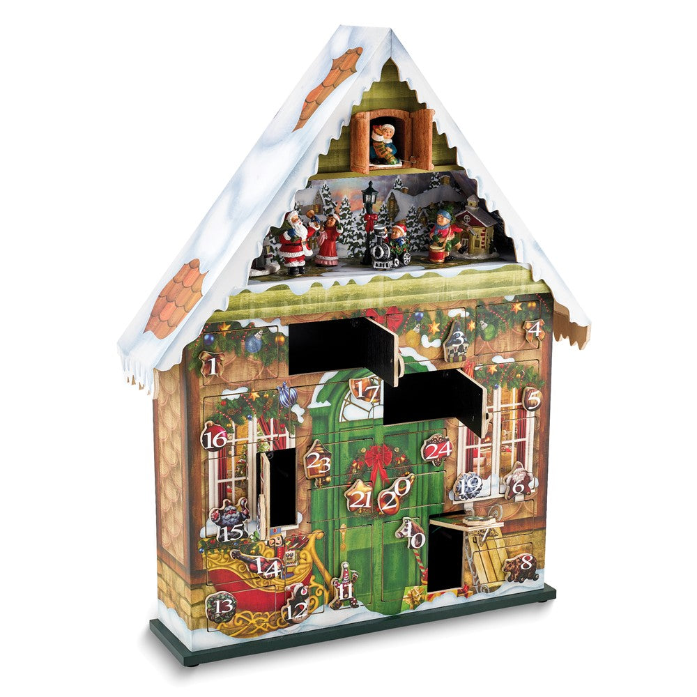 Wooden 16.6 inch Christmas House Musical (Plays We Wish You a Merry Christmas) Advent Calendar