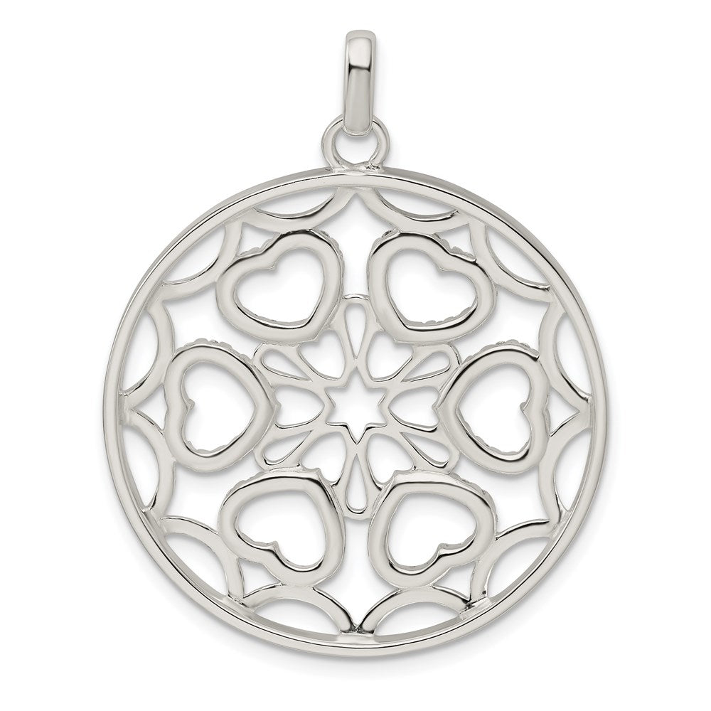 Sterling Silver CZ Hearts Circle Pendant