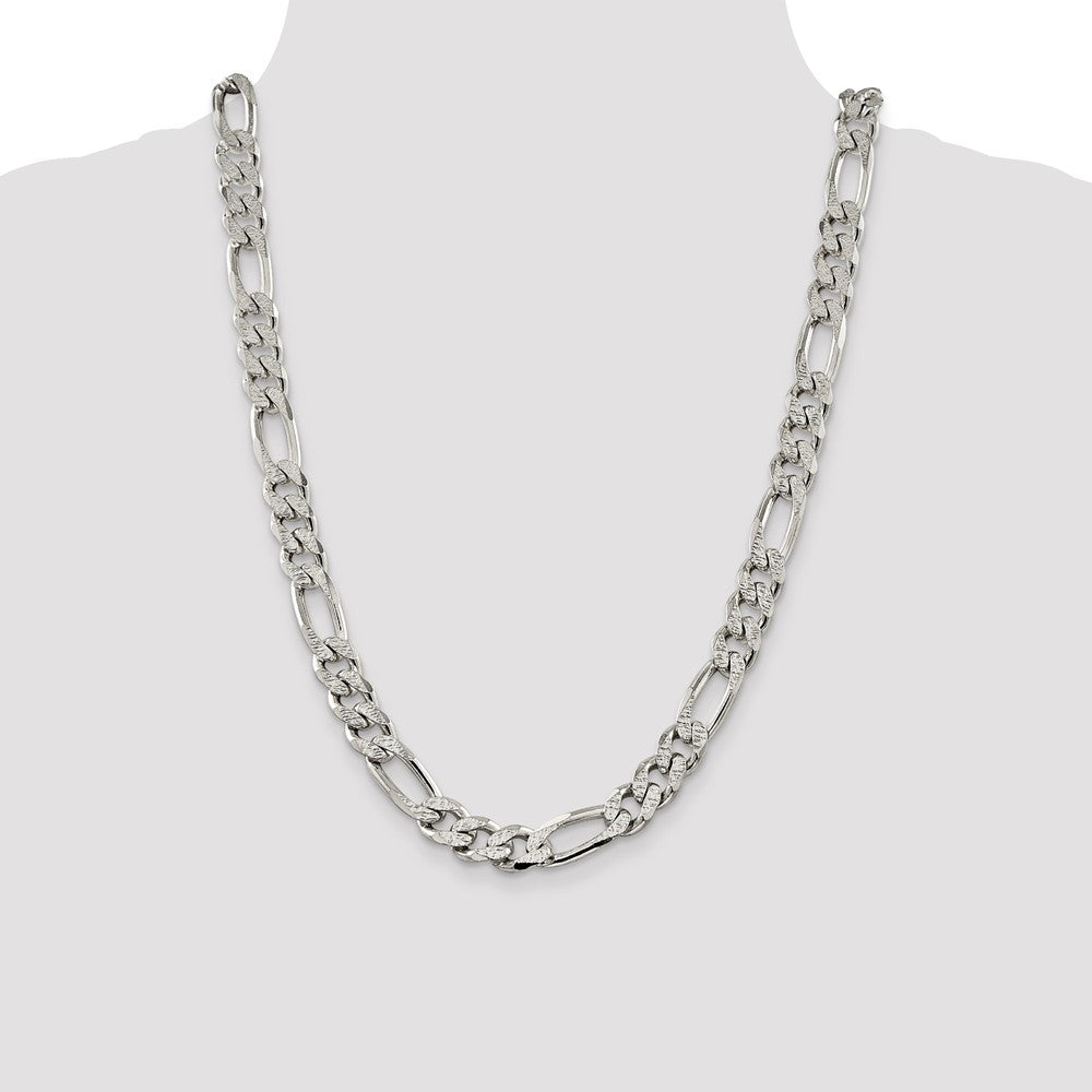 Sterling Silver 11.0mm Pav‚ Flat Figaro Chain 24 Inches