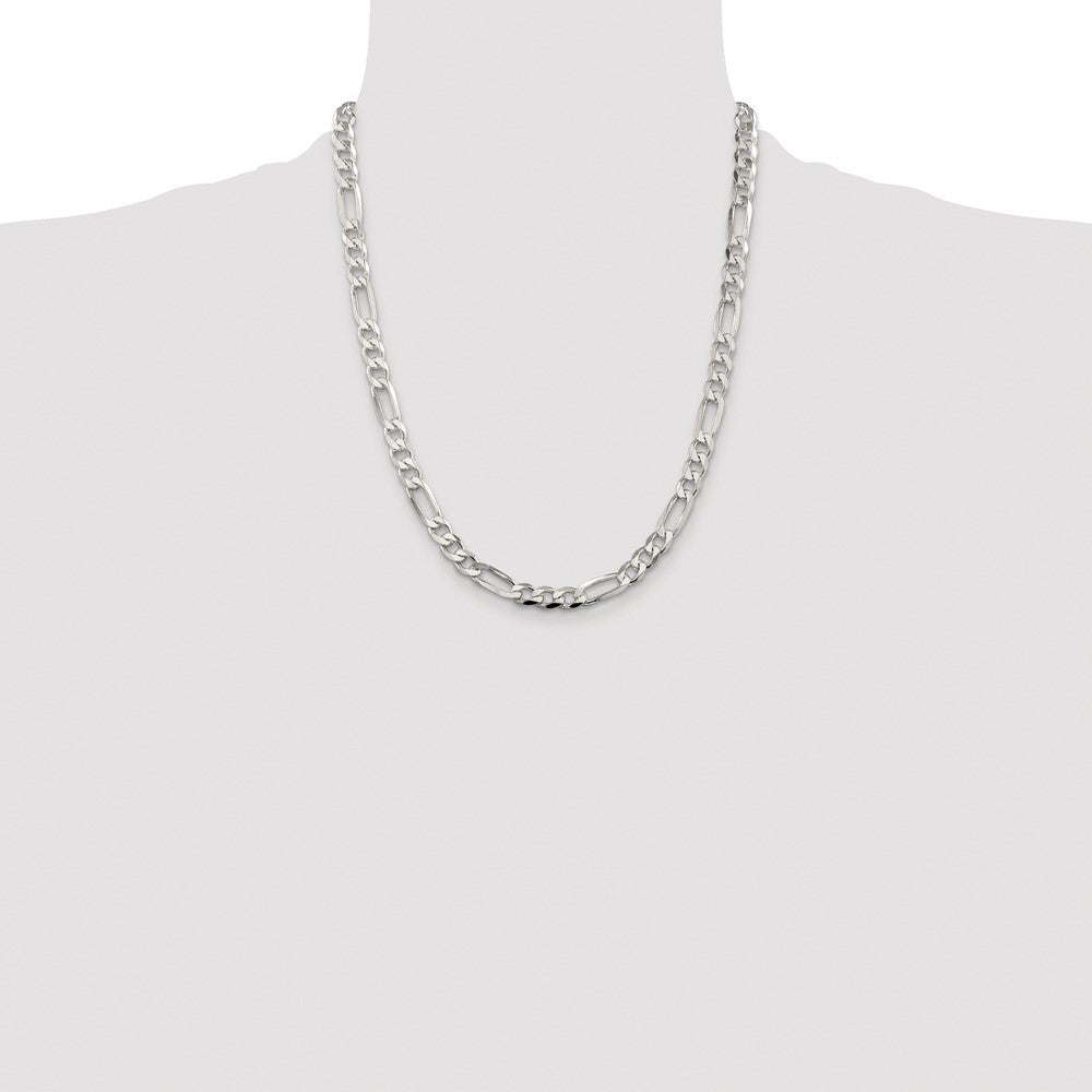 Sterling Silver Rhodium-plated 6.75mm Pav‚ Flat Figaro Chain