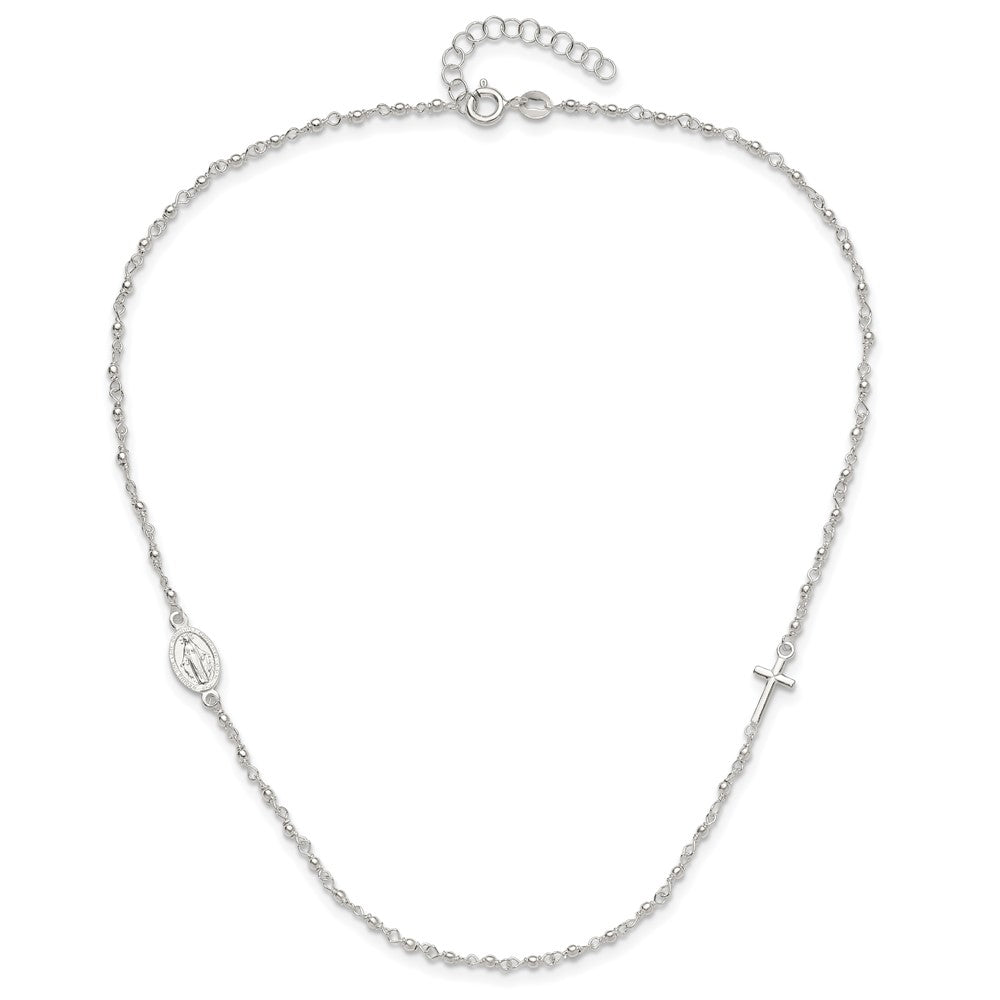 Sterling Silver Medal/Cross w/1.5in ext. Rosary Necklace 15 Inches
