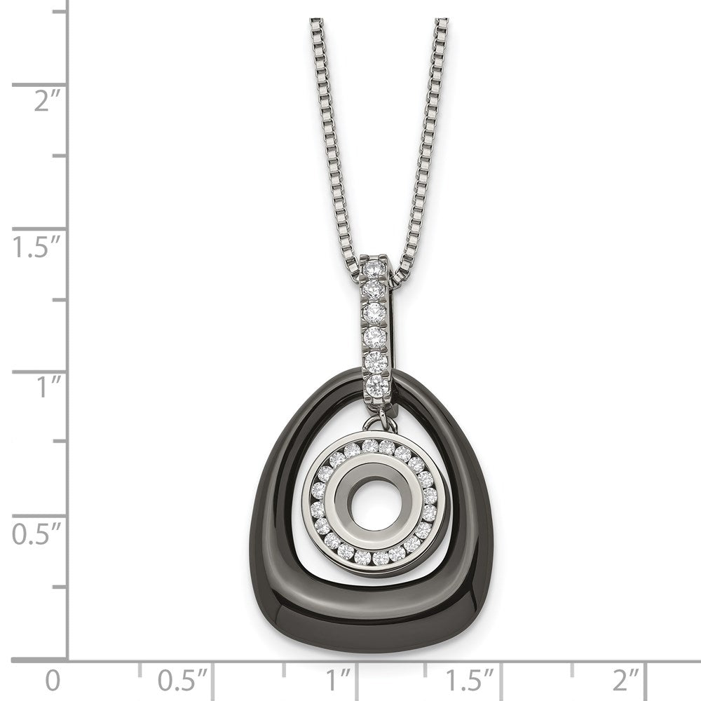 Polished Ceramic w/CZ Titanium Pendant on Steel 18in Necklace