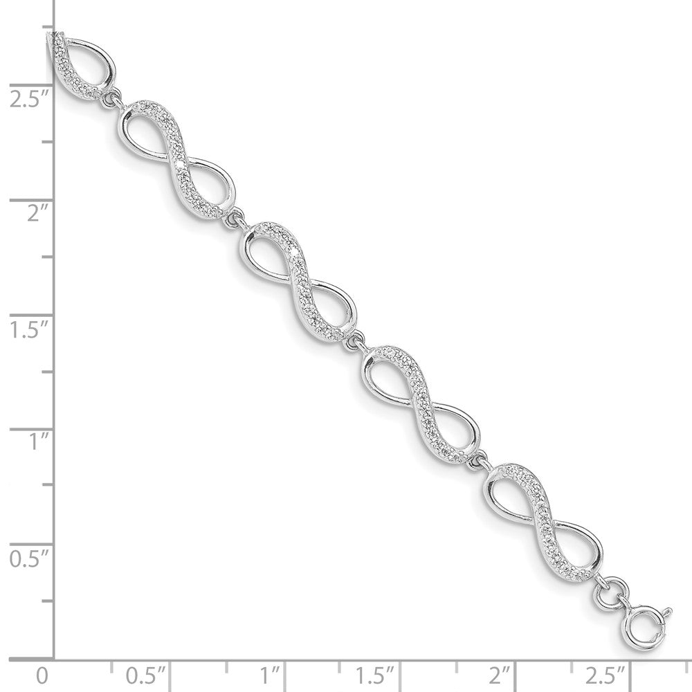 Sterling Silver Rhodium Plated CZ Infinity Bracelet 7 inches