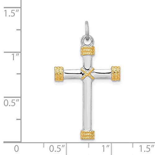 Sterling Silver Rhodium-plated & 18k Gold-plated Rope Cross Pendant