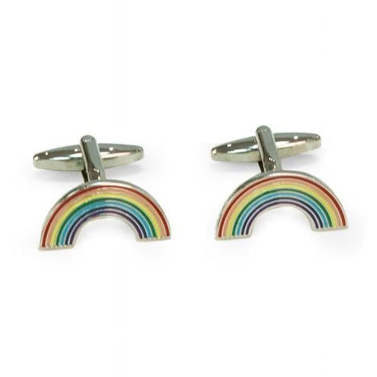 Bey-Berk International J276 Rhodium Plated Rainbow Cufflinks - Multi Color