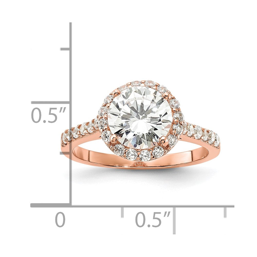 Sterling Silver Rose Gold-plated CZ Halo Ring