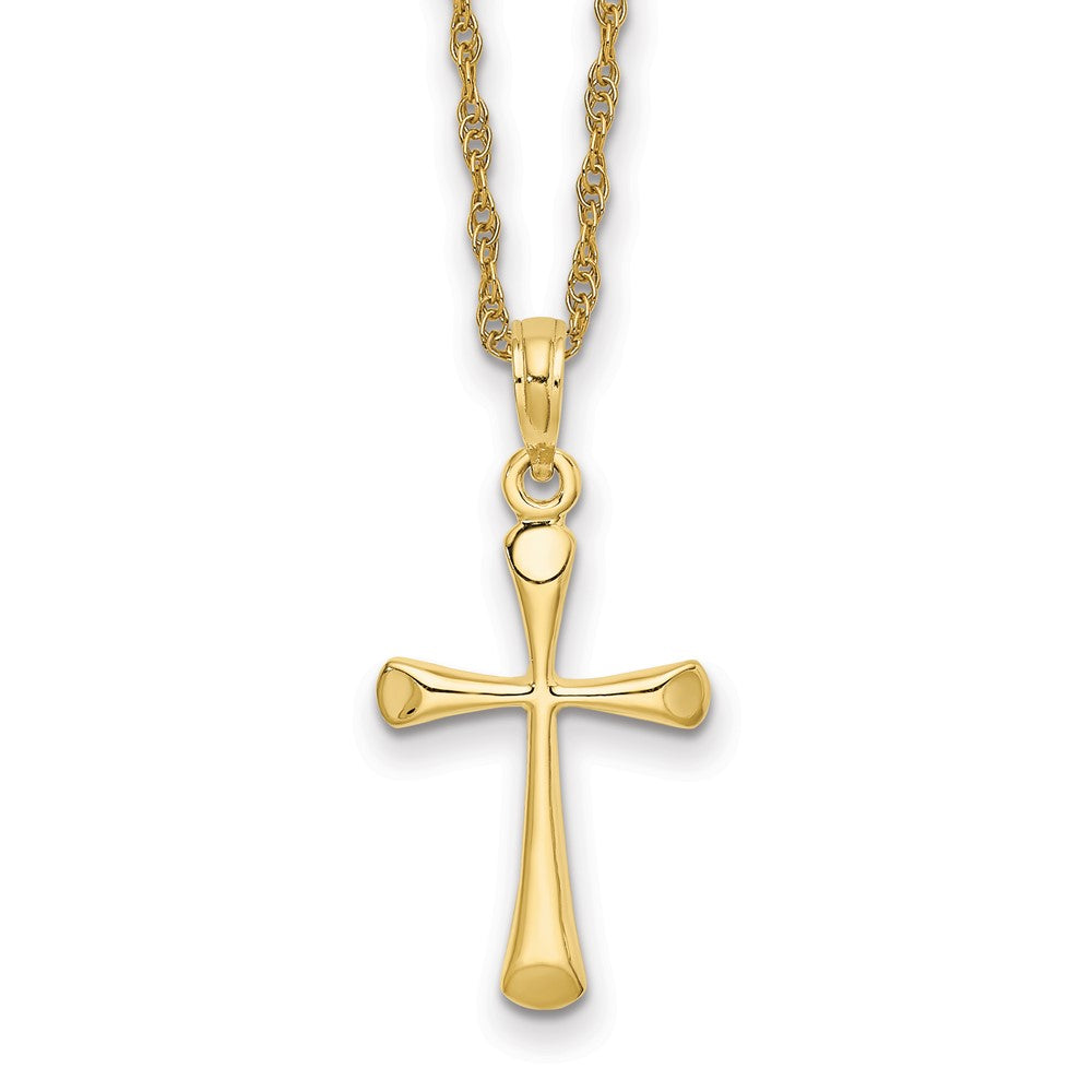 10K YG Polished Beveled Tip 13x20.3mm Cross Charm w/8R Gold Filled 18 IN Ch
