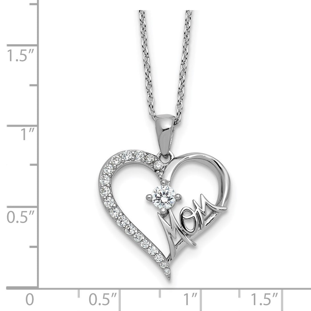 Cheryl M Sterling Silver Rhodium-plated Polished CZ Mom Heart with 2 Inch Extension Necklace 18 Inches