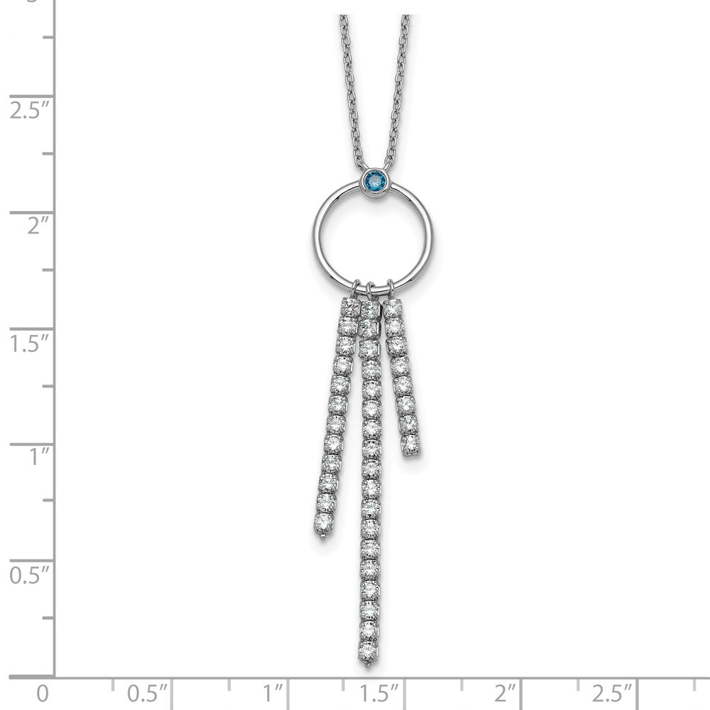 Sterling Silver Rhodium-plated Blue and White CZ 16 inch with 2 inch extender Circle with 3 Drops Necklace