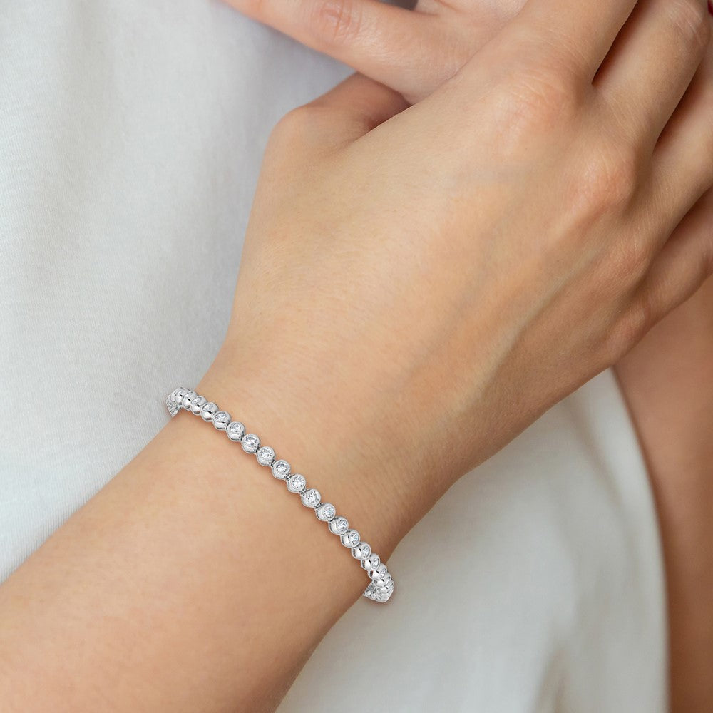 Sterling Shimmer Sterling Silver Rhodium-plated Bezel Set 2.5mm CZ 45 Stone 7 inch Bracelet