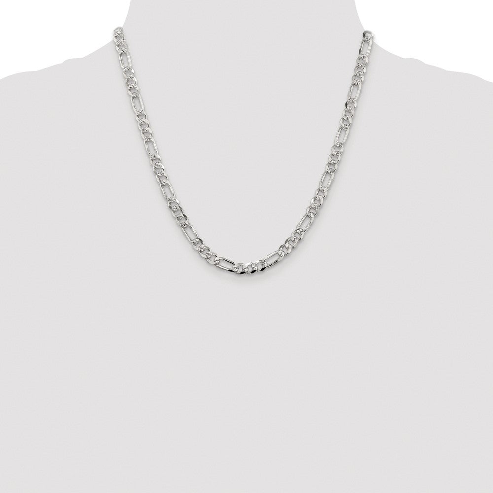 Sterling Silver Rhodium-plated 5.5mm Pav‚ Flat Figaro Chain