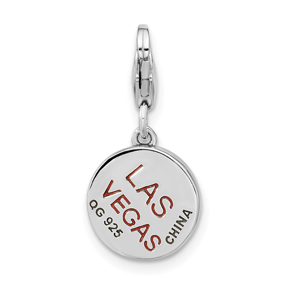 Amore La Vita Sterling Silver Rhodium-plated Polished Antiqued Enameled Reversible Las Vegas Roulette Charm with Fancy Lobster Clasp